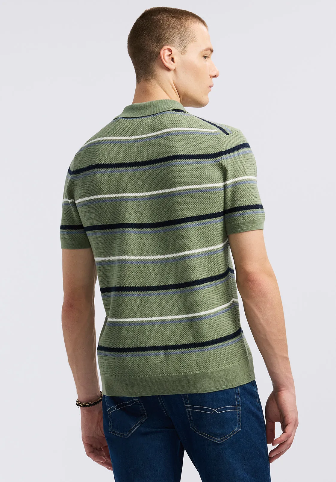 Winder Men's Short-Sleeve Striped Sweater Polo, Hedge Green - BM24622 sold by Buffalo David Bitton product image thumbnail 4