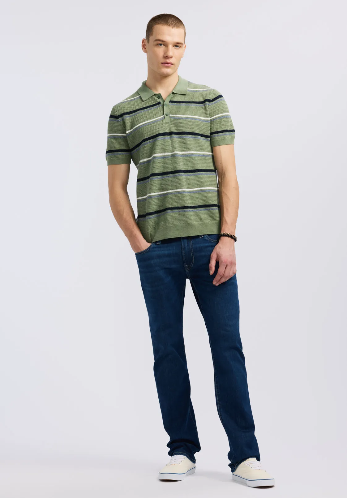 Winder Men's Short-Sleeve Striped Sweater Polo, Hedge Green - BM24622 sold by Buffalo David Bitton product image thumbnail 5