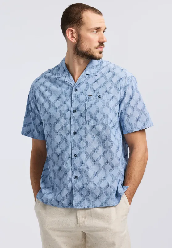 Sonix Men's Short-Sleeve Wave Pattern Relaxed Fit Camp Shirt, Whale - BM24620 sold by Buffalo David Bitton