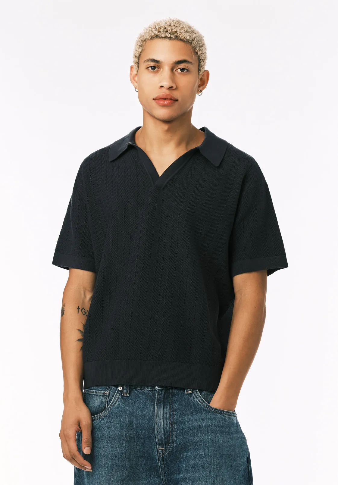 Wotex Men’s Short Sleeve Sweater Polo, Midnight Blue - BM24896 sold by Buffalo David Bitton