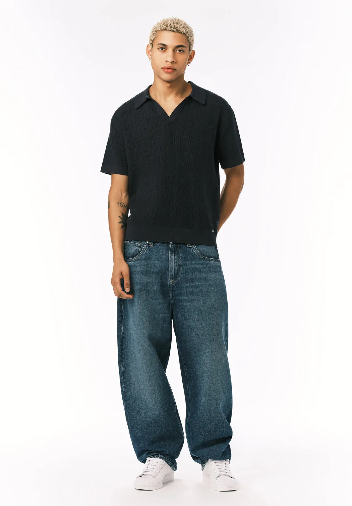 Wotex Men’s Short Sleeve Sweater Polo, Midnight Blue - BM24896 sold by Buffalo David Bitton product image thumbnail 3