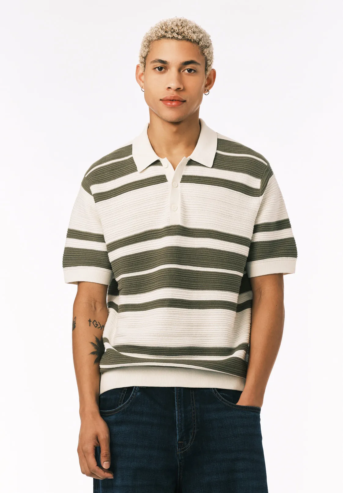 Wildero Men's Short Sleeve Sweater Polo, Army Green - BM24785 sold by Buffalo David Bitton