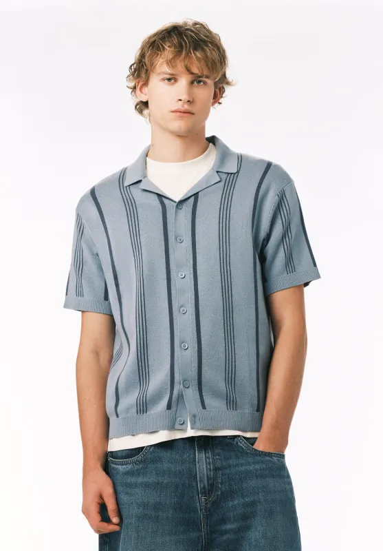 Waldir Men’s Short Sleeve Sweater Shirt, Faded Denim - BM24787 made by Buffalo David Bitton