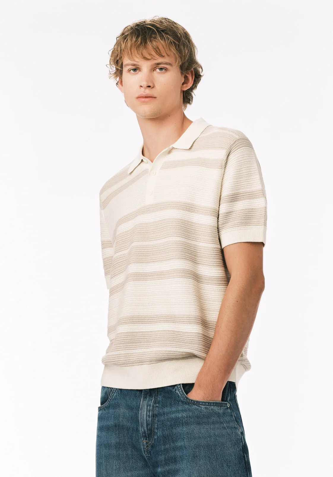 Wildero Men's Short Sleeve Sweater Polo, Moonbeam - BM24785 sold by Buffalo David Bitton product image thumbnail 4