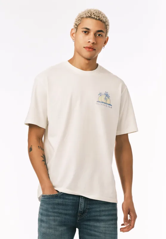 Tazro Men’s Tropical Palm & Gin Print Graphic Tee, Milk - BM24834 made by Buffalo David Bitton