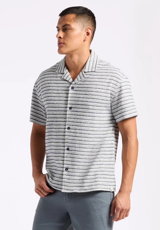 Koddy Men’s Short Sleeve Textured-Knit Striped Shirt, Midnight Blue - BM24599 made by Buffalo David Bitton