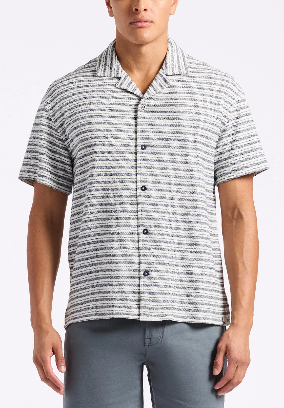 Koddy Men’s Short Sleeve Textured-Knit Striped Shirt, Midnight Blue - BM24599 sold by Buffalo David Bitton product image thumbnail 3