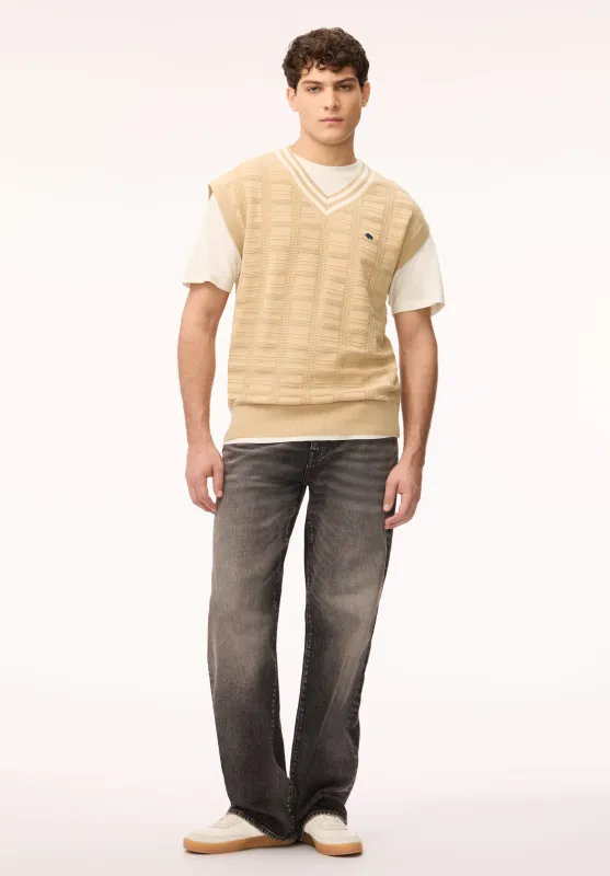Wallo Men's Textured V-Neck Sweater Vest, Pale Khaki - BM24887 made by Buffalo David Bitton