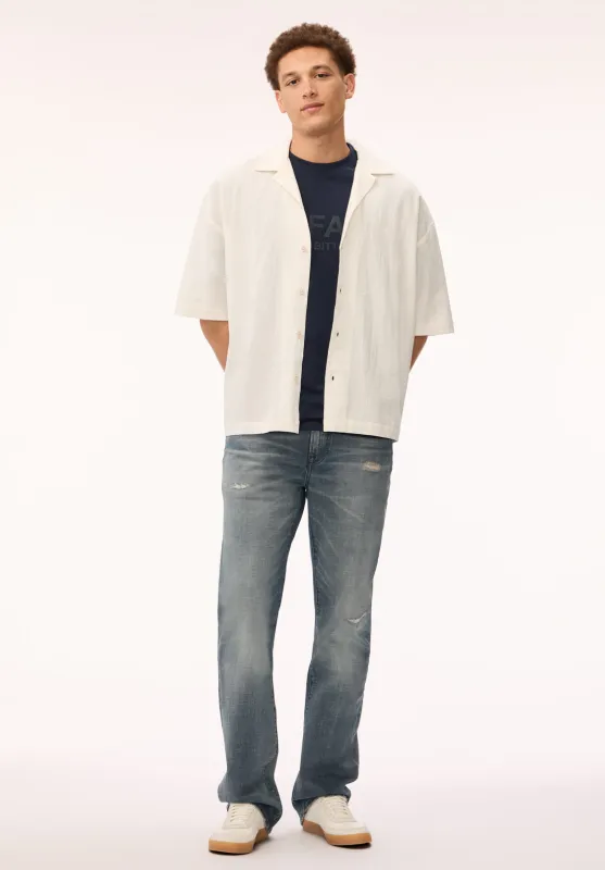 Slate Men's Short Sleeve Tropical Back Graphic Shirt, Milk - BM24897 made by Buffalo David Bitton