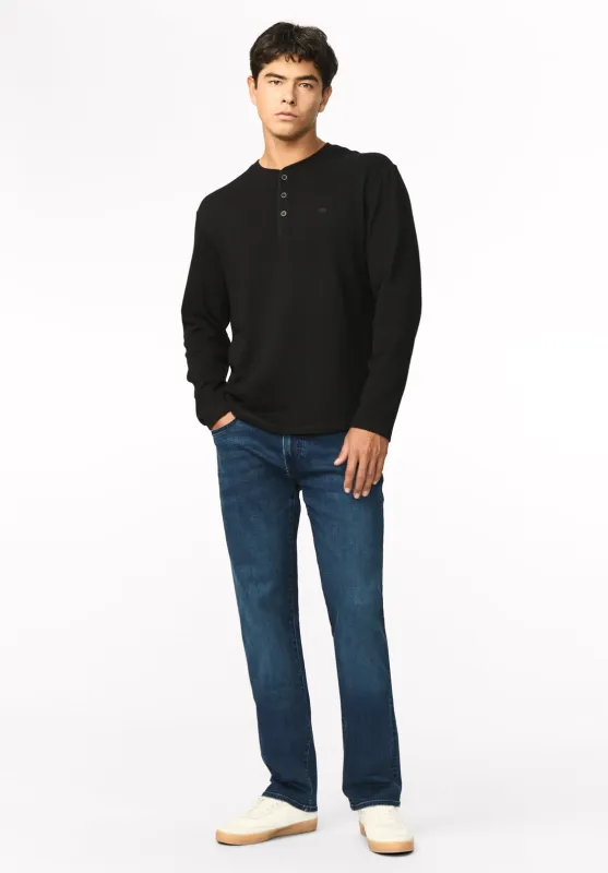 Kambo Men's Ribbed Long Sleeve Henley, Black - BM24974 made by Buffalo David Bitton