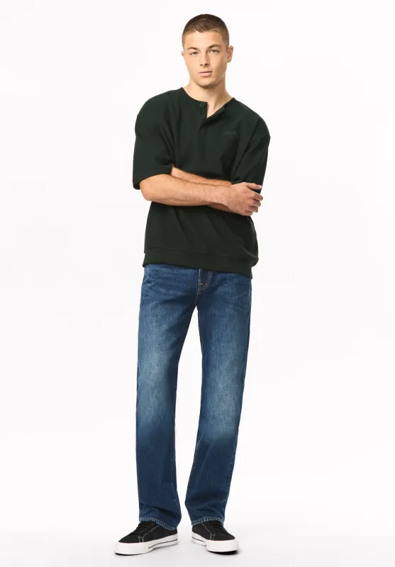 Kafael Men's Textured Short Sleeve Henley, Dark Sea - BM24940 made by Buffalo David Bitton