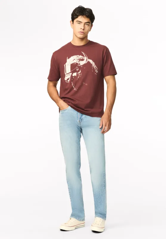 Tulio Men's Vintage Bull Skull Graphic Tee, Red Mahogany - BM24964 made by Buffalo David Bitton