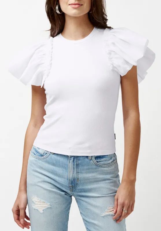 Constance Women's Mixed Media T-Shirt in White - KT0711P sold by Buffalo David Bitton