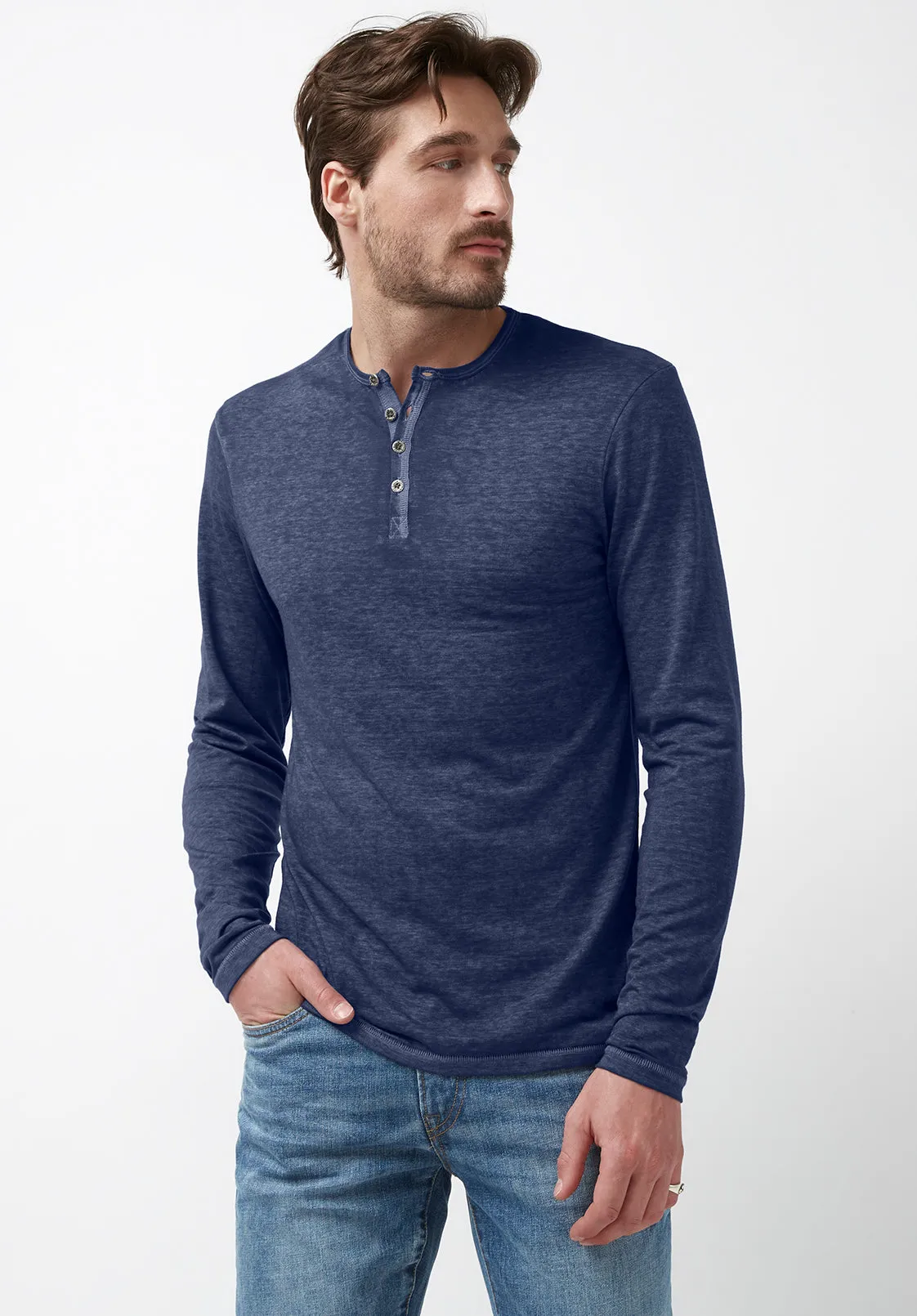 Kaduk Men's Long-Sleeve Henley Top in Dark Blue - BM24041 sold by Buffalo David Bitton product image thumbnail 3