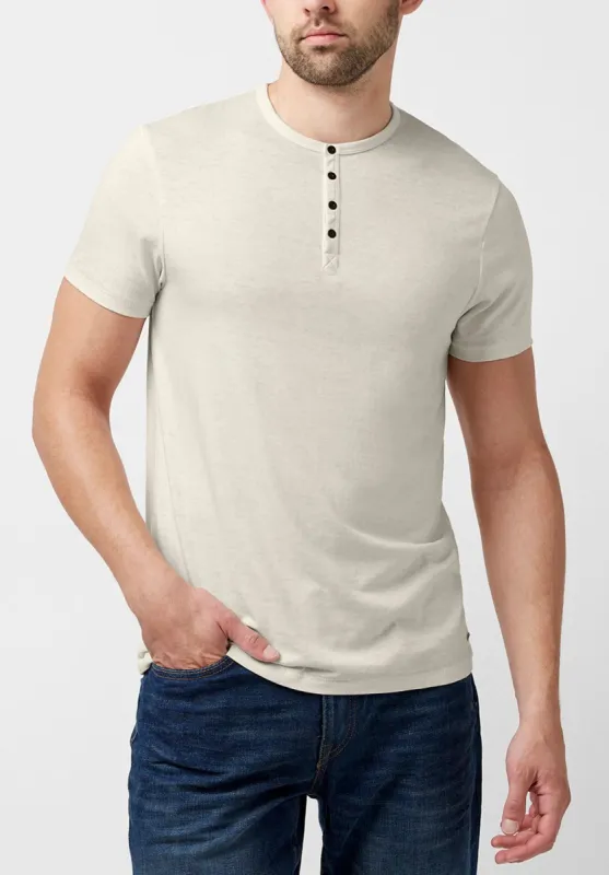 Kasum Buttoned Henley Men's T-Shirt in Off White - BM23835 sold by Buffalo David Bitton