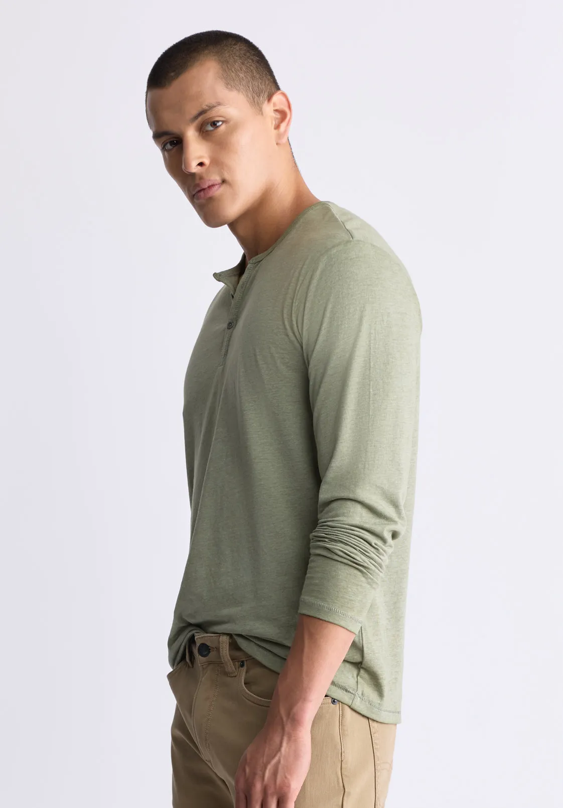 Kaduk Men's Long-Sleeve Burnout Henley Top, Army Green - BM24237 sold by Buffalo David Bitton product image thumbnail 3