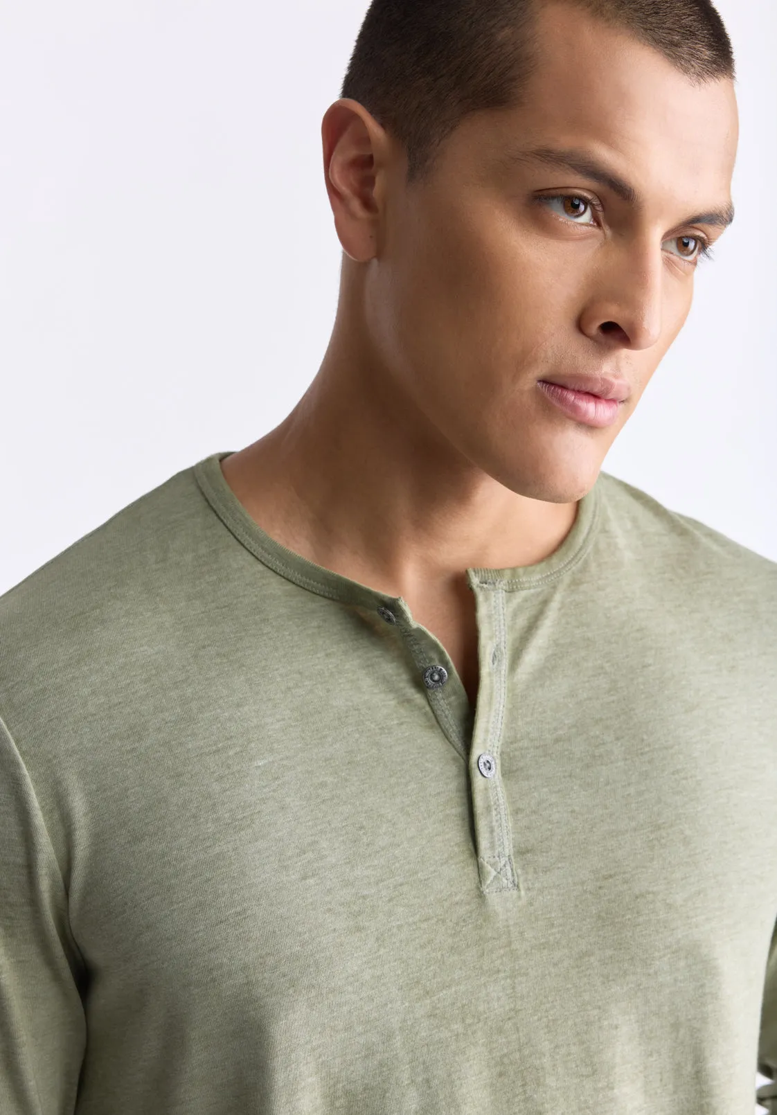 Kaduk Men's Long-Sleeve Burnout Henley Top, Army Green - BM24237 sold by Buffalo David Bitton product image thumbnail 2