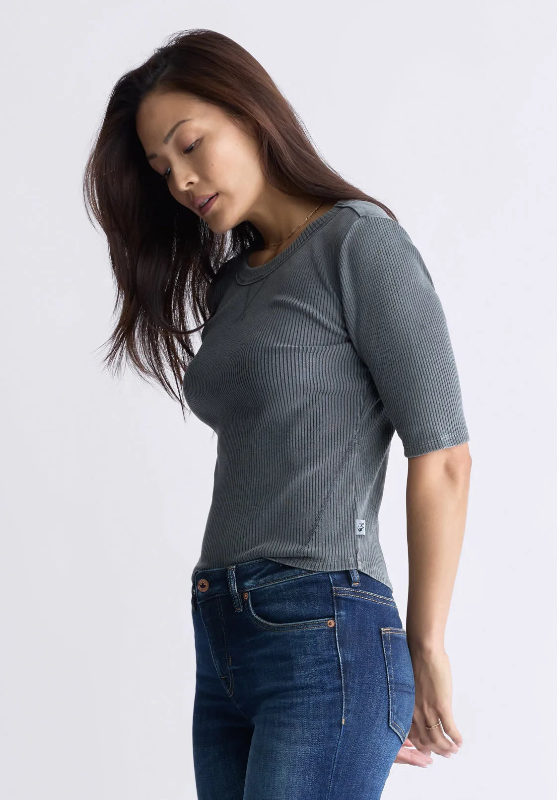 Tabbey Women's Elbow-Length Sleeve Ribbed Top, Raven Grey - KT0152F sold by Buffalo David Bitton product image thumbnail 3