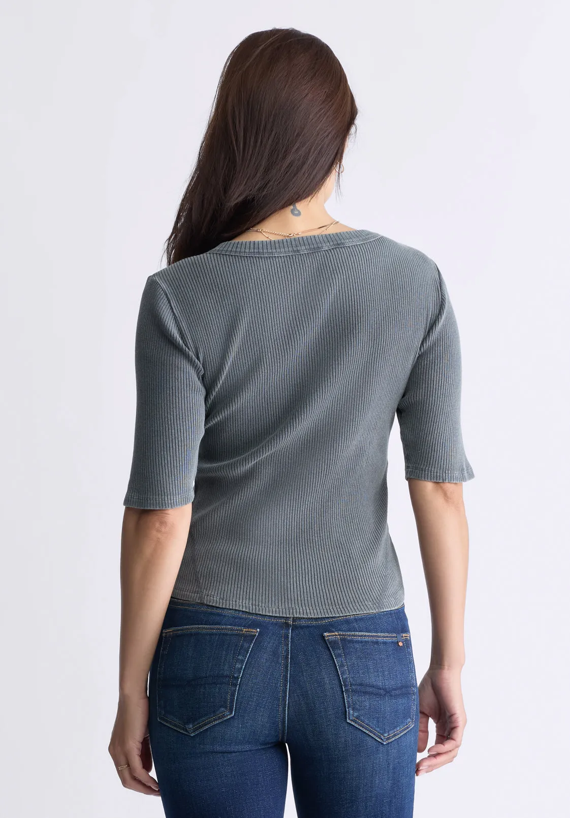 Tabbey Women's Elbow-Length Sleeve Ribbed Top, Raven Grey - KT0152F sold by Buffalo David Bitton product image thumbnail 4