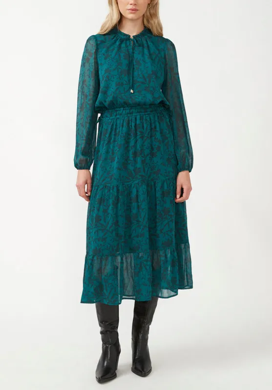 Aviva Women's Tie Neck Midi Dress in Fall Floral Green - WD0016F sold by Buffalo David Bitton