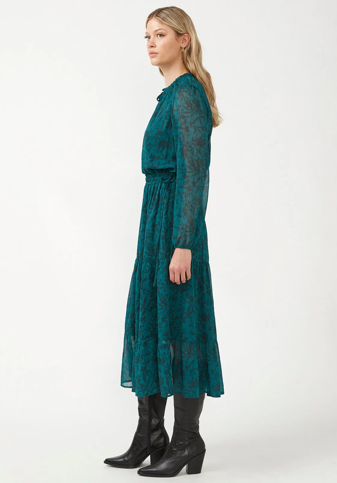 Aviva Women's Tie Neck Midi Dress in Fall Floral Green - WD0016F sold by Buffalo David Bitton product image thumbnail 3