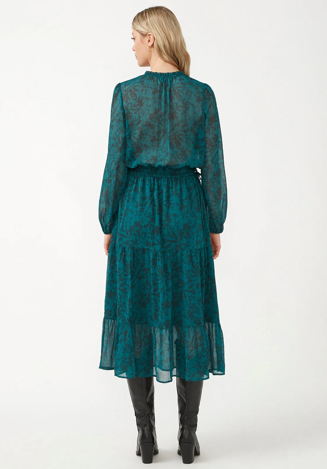 Aviva Women's Tie Neck Midi Dress in Fall Floral Green - WD0016F sold by Buffalo David Bitton product image thumbnail 2
