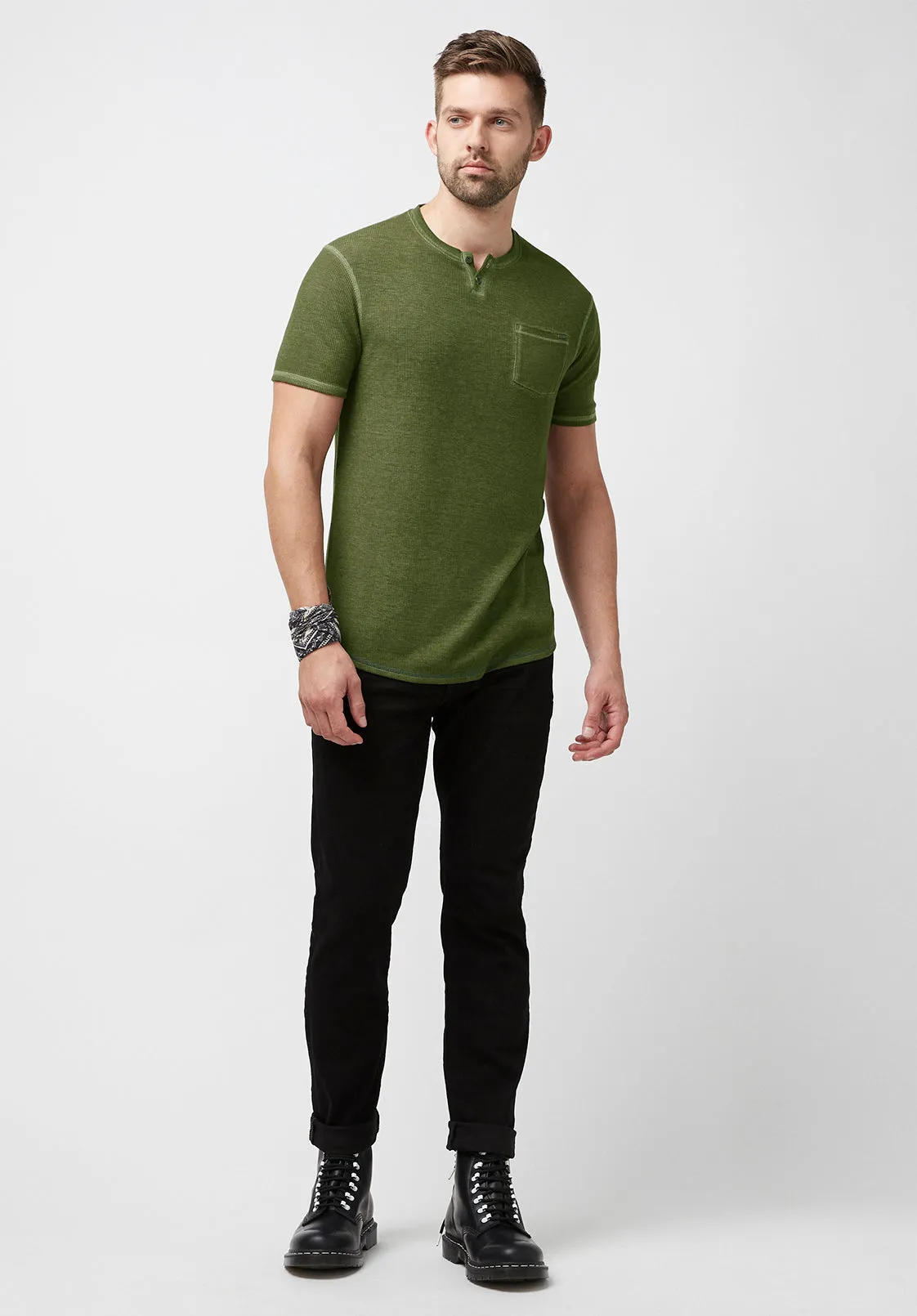 Kadya Waffle Knit Army Green T-Shirt - BM23844 sold by Buffalo David Bitton product image thumbnail 3