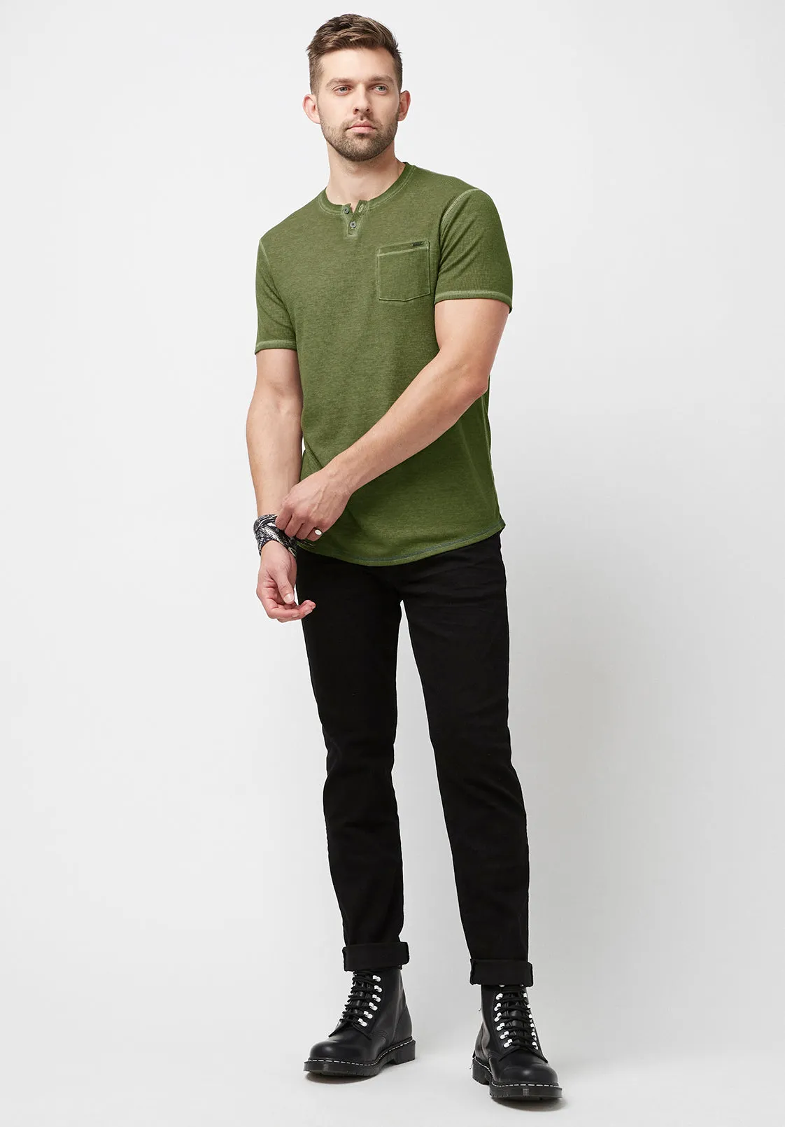 Kadya Waffle Knit Army Green T-Shirt - BM23844 sold by Buffalo David Bitton product image thumbnail 5