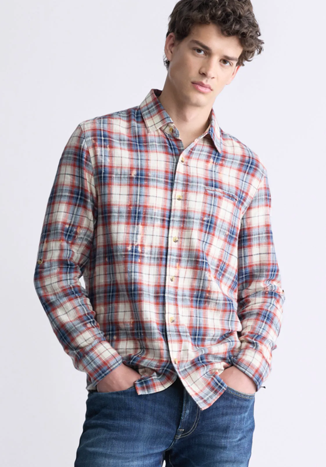 Simbio Men's Long-Sleeve Plaid Shirt, Beige, Blue & Red - BM24429 sold by Buffalo David Bitton product image thumbnail 3