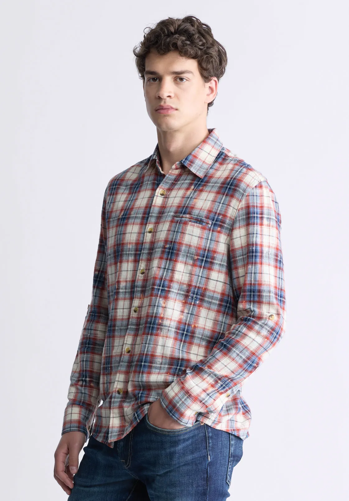 Simbio Men's Long-Sleeve Plaid Shirt, Beige, Blue & Red - BM24429 sold by Buffalo David Bitton product image thumbnail 4