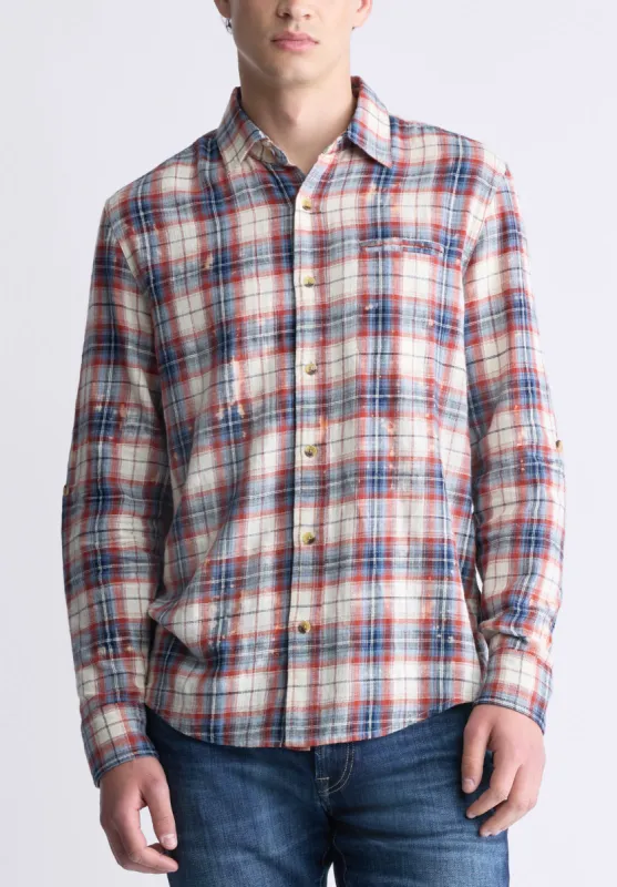 Simbio Men's Long-Sleeve Plaid Shirt, Beige, Blue & Red - BM24429 sold by Buffalo David Bitton