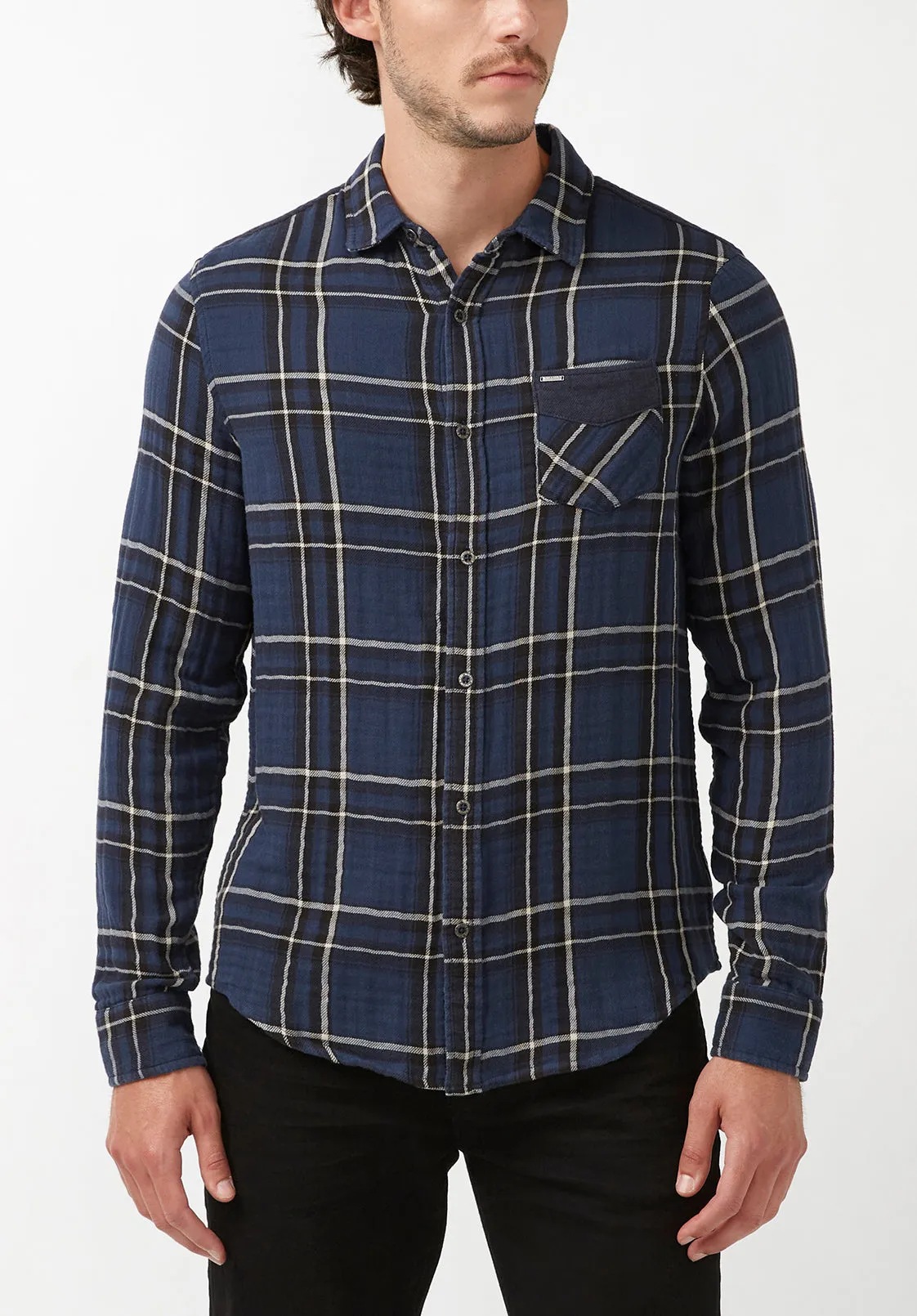 Sujay Men's Long Sleeve Shirt in Navy Plaid - BM24117 sold by Buffalo David Bitton