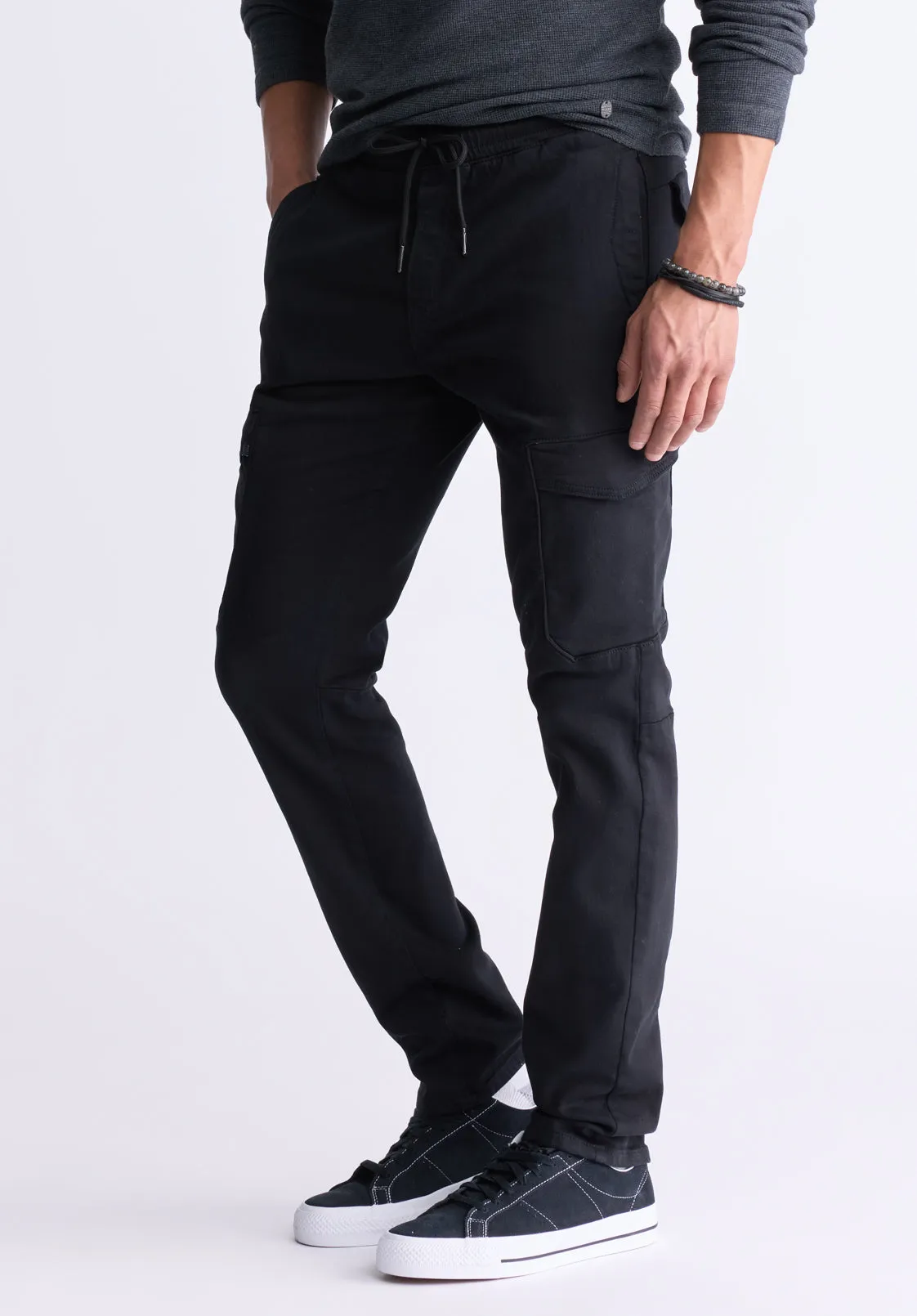 Slim Tapered Jim Men's Fleece Pants, Black - BM26010 sold by Buffalo David Bitton product image thumbnail 3