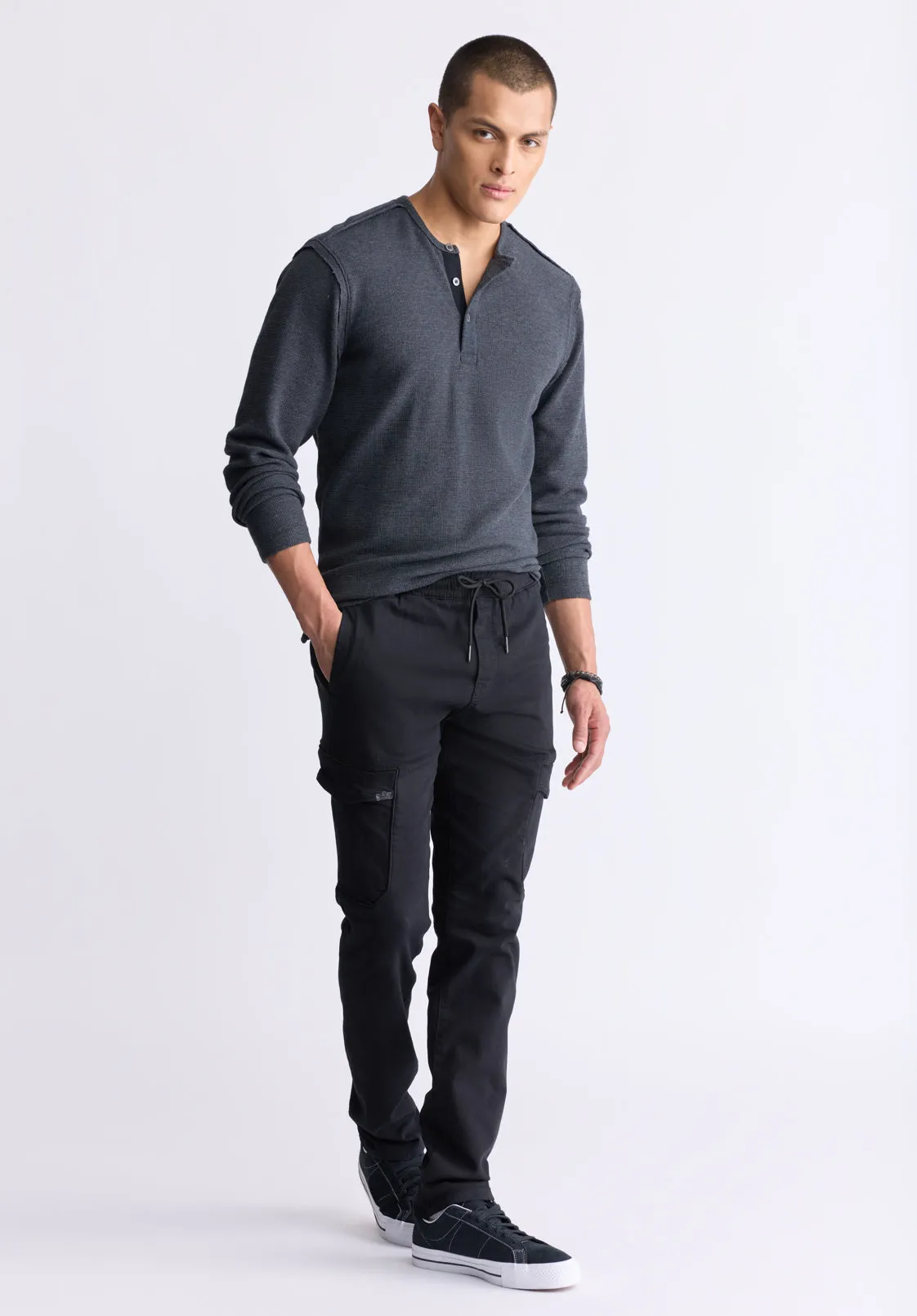Slim Tapered Jim Men's Fleece Pants, Black - BM26010 sold by Buffalo David Bitton product image thumbnail 4