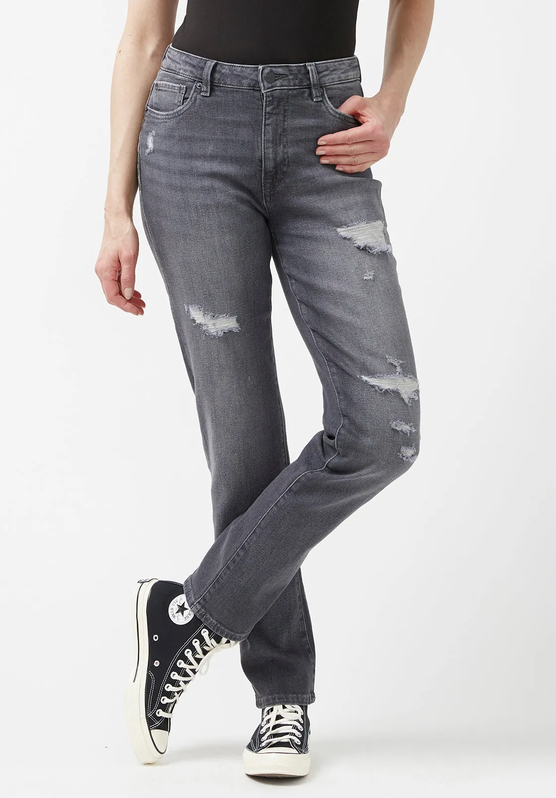 High Rise Straight Jayden Women's Jeans in Authentic Grey - BL15845 sold by Buffalo David Bitton