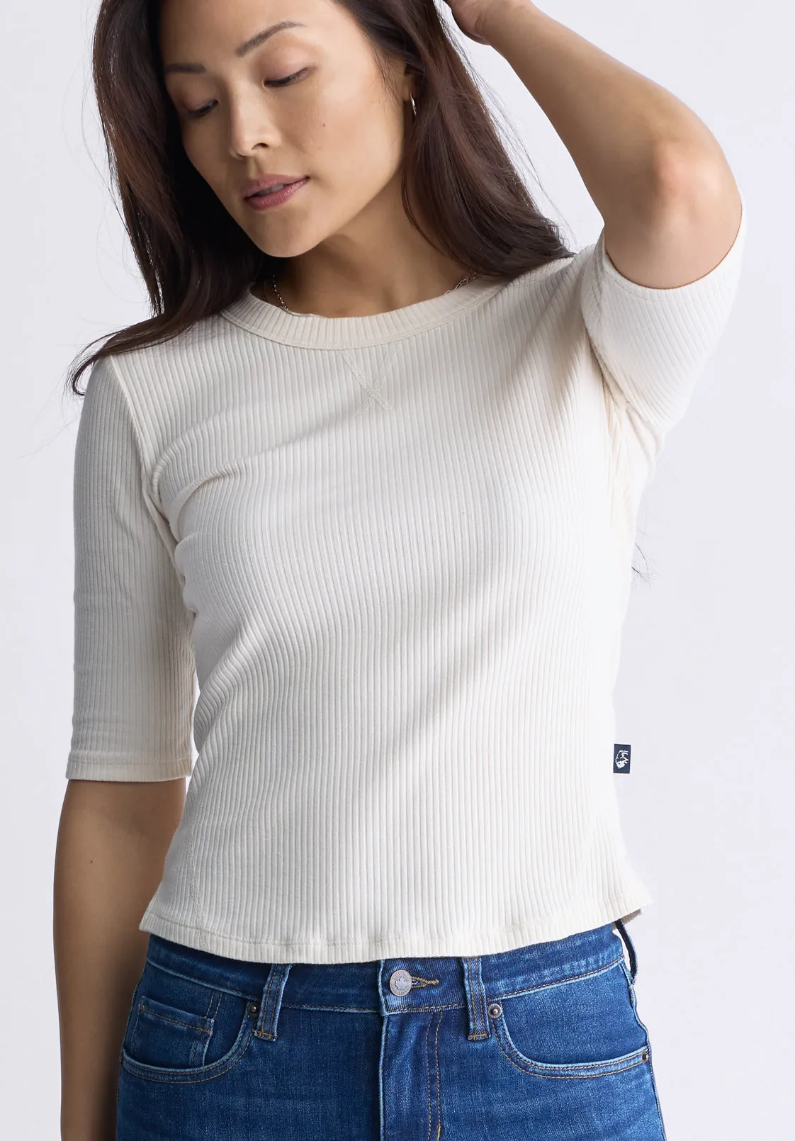 Tabbey Women's Elbow-Length Sleeve Ribbed Top, White - KT0166F sold by Buffalo David Bitton product image thumbnail 2