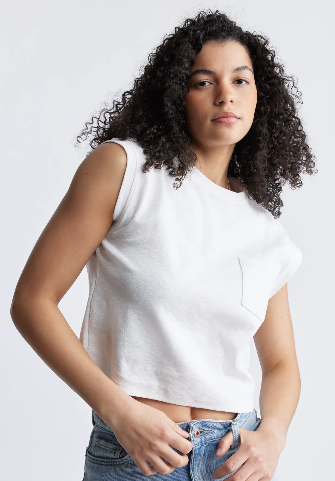 Amandine Women's Cap-Sleeve Crop Top, White - KT0149S sold by Buffalo David Bitton product image thumbnail 2