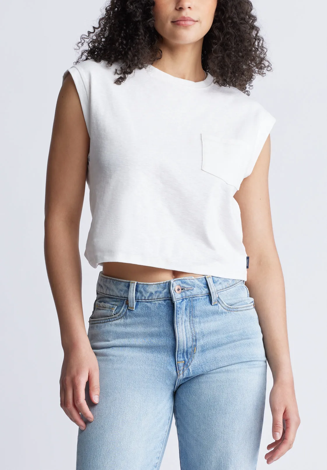 Amandine Women's Cap-Sleeve Crop Top, White - KT0149S sold by Buffalo David Bitton