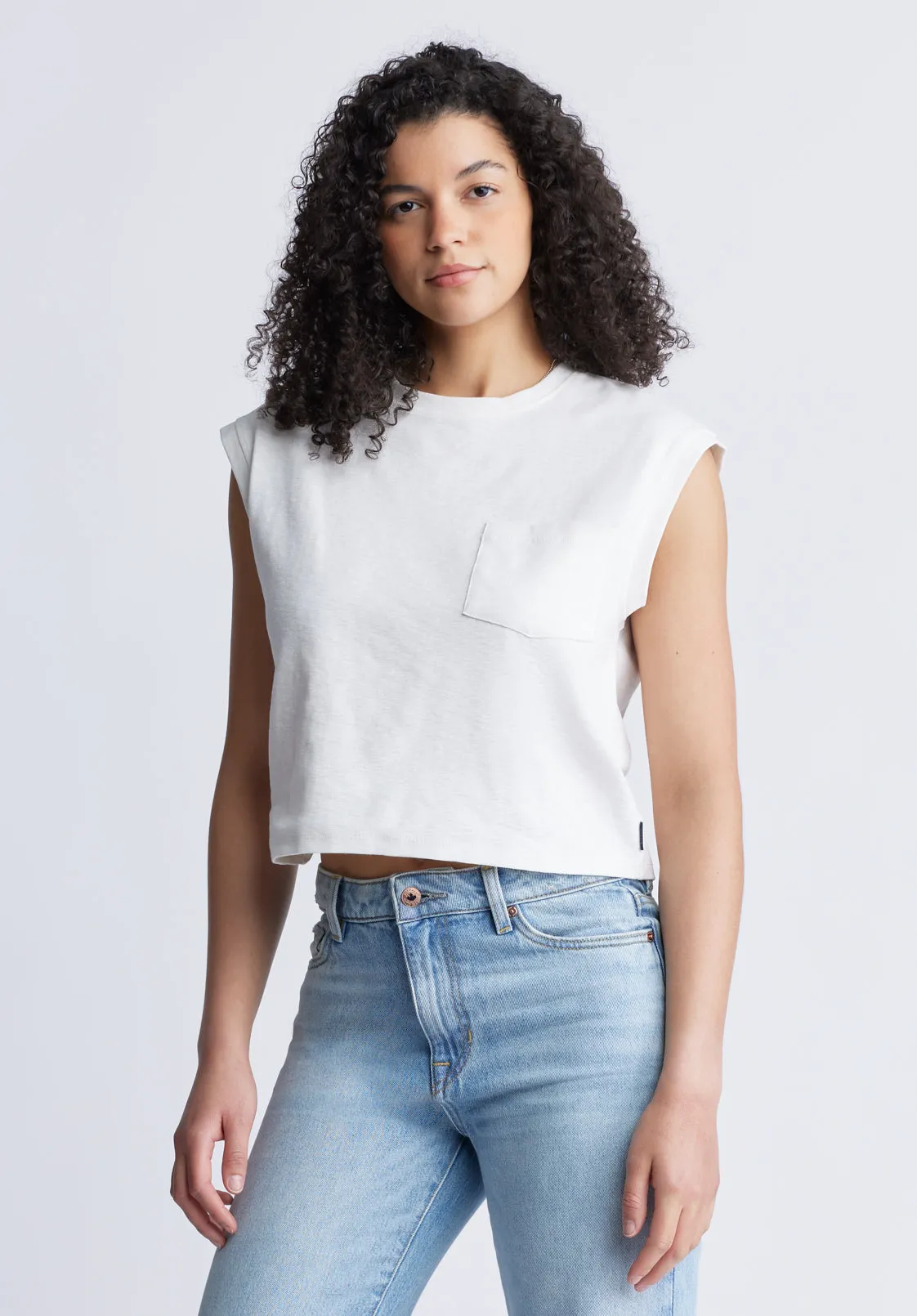 Amandine Women's Cap-Sleeve Crop Top, White - KT0149S sold by Buffalo David Bitton product image thumbnail 3