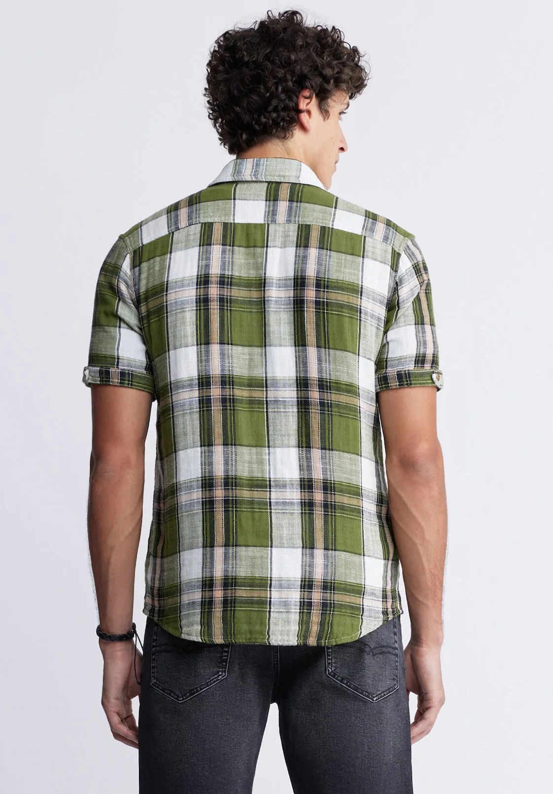 Sachino Men's Short Sleeve Plaid Shirt in Moss Green - BM24277 sold by Buffalo David Bitton product image thumbnail 3