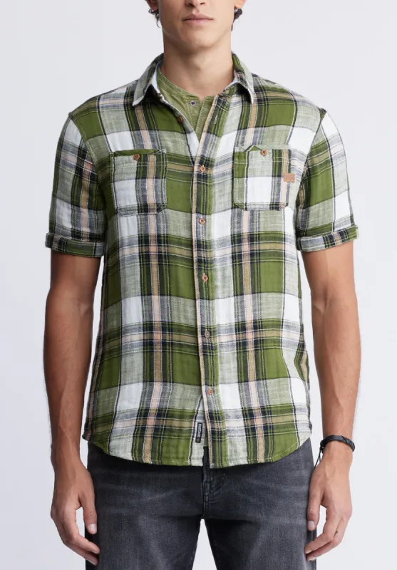 Sachino Men's Short Sleeve Plaid Shirt in Moss Green - BM24277 sold by Buffalo David Bitton
