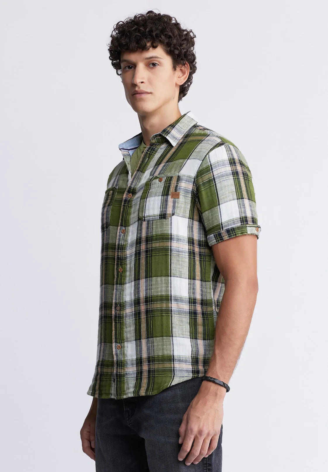 Sachino Men's Short Sleeve Plaid Shirt in Moss Green - BM24277 sold by Buffalo David Bitton product image thumbnail 4