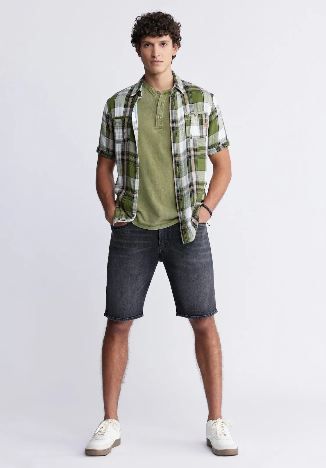 Sachino Men's Short Sleeve Plaid Shirt in Moss Green - BM24277 sold by Buffalo David Bitton product image thumbnail 5