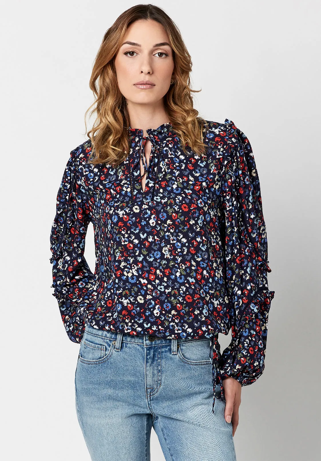 Adeline Women's Tie Neck Blouse in Nautical Floral - WT0521H sold by Buffalo David Bitton product image thumbnail 3