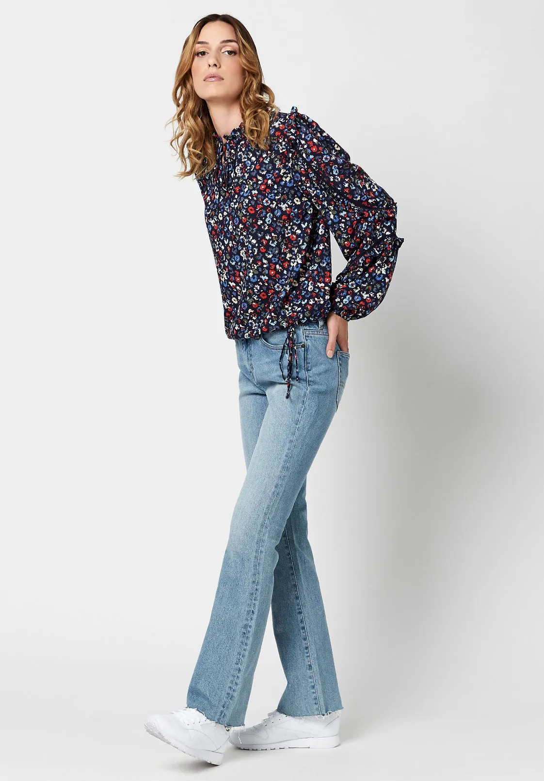 Adeline Women's Tie Neck Blouse in Nautical Floral - WT0521H sold by Buffalo David Bitton product image thumbnail 5