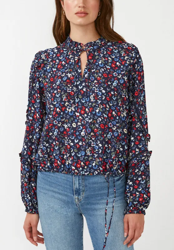 Adeline Women's Tie Neck Blouse in Nautical Floral - WT0521H sold by Buffalo David Bitton