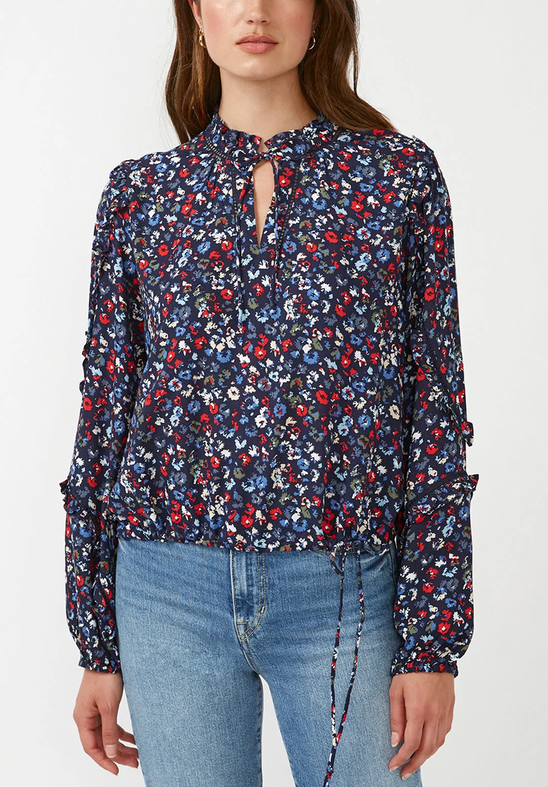 Adeline Women's Tie Neck Blouse in Nautical Floral - WT0521H sold by Buffalo David Bitton