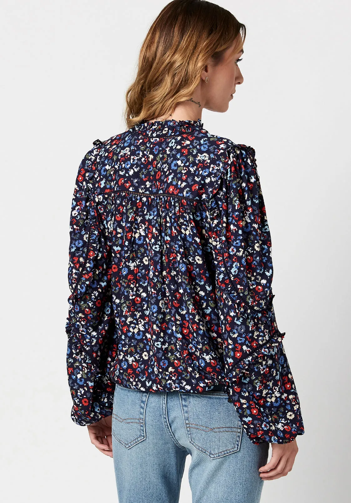Adeline Women's Tie Neck Blouse in Nautical Floral - WT0521H sold by Buffalo David Bitton product image thumbnail 4