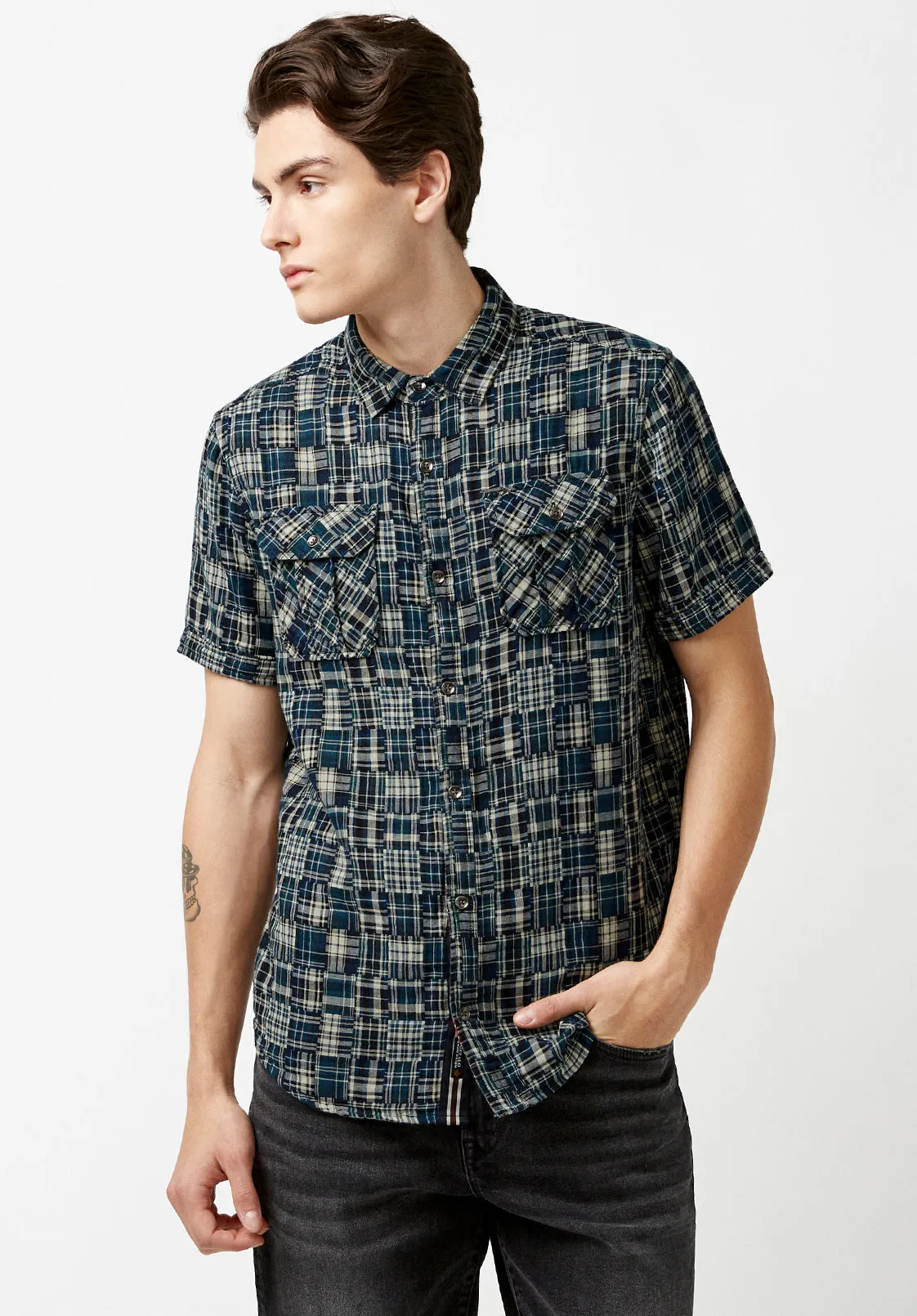 Short Sleeves Soqut Loose Weave Plaid Shirt - BM23891 sold by Buffalo David Bitton product image thumbnail 3