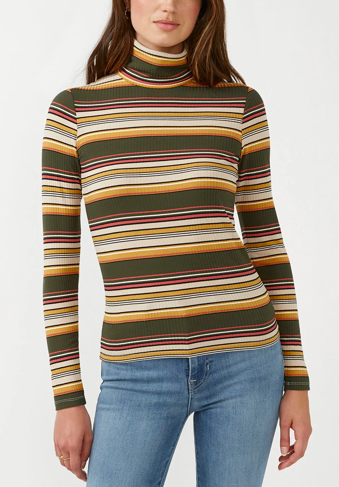 Mavra Women's Ribbed Turtleneck in Multicolor Stripes - KT0056F sold by Buffalo David Bitton